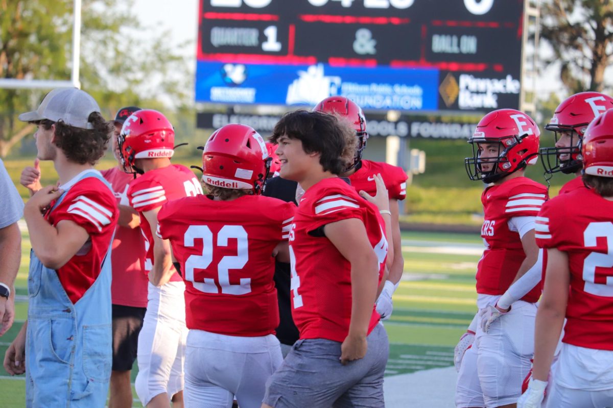 Sophomore Carson Lane celebrates his team while he suffers from a injury. This took place on September 3rd during the JV Antlers vs. Blair game. 