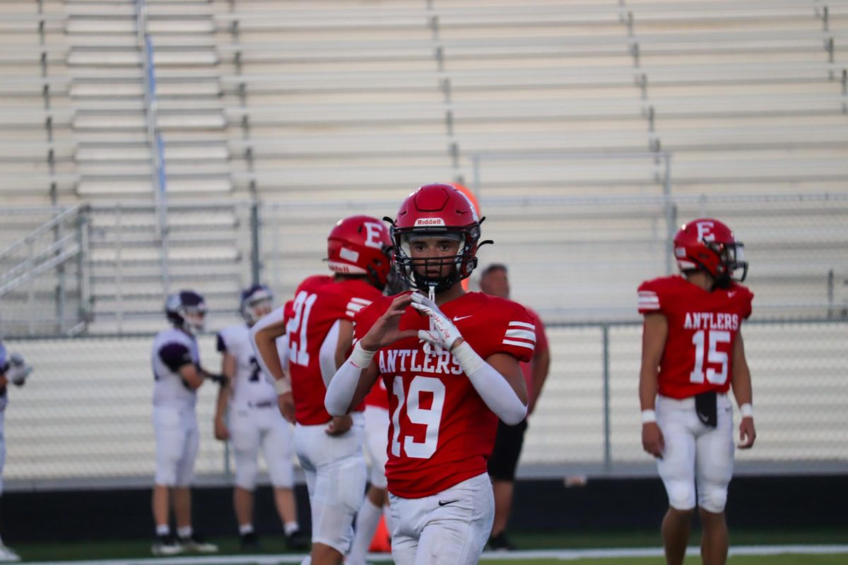 Sophomore Josh Ludacka calls a great play as wide receiver gives the Antlers room to win. This took place on September 3rd during the JV Antlers vs. Blair game. 