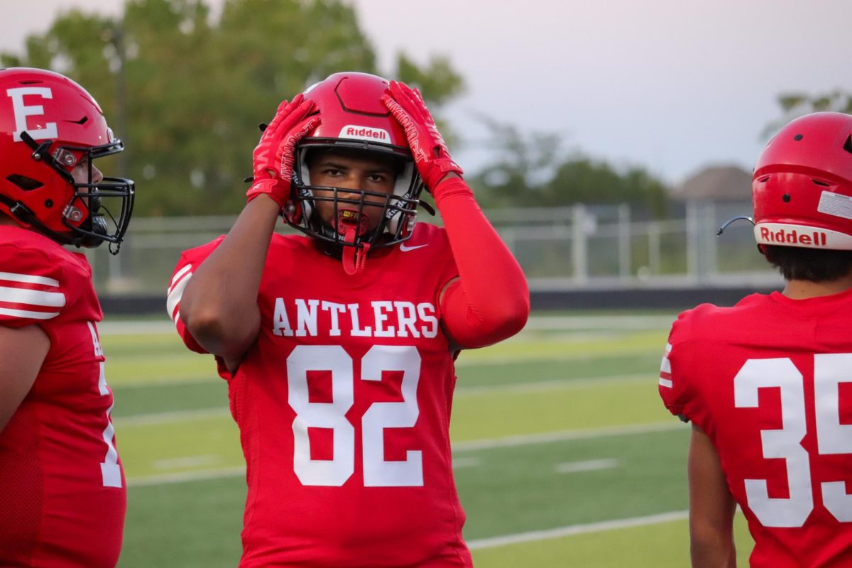 Sophomore Trey Pacas is upset after the Antlers fumbled the ball. This took place on September 3rd during the JV Antlers vs. Blair game. 