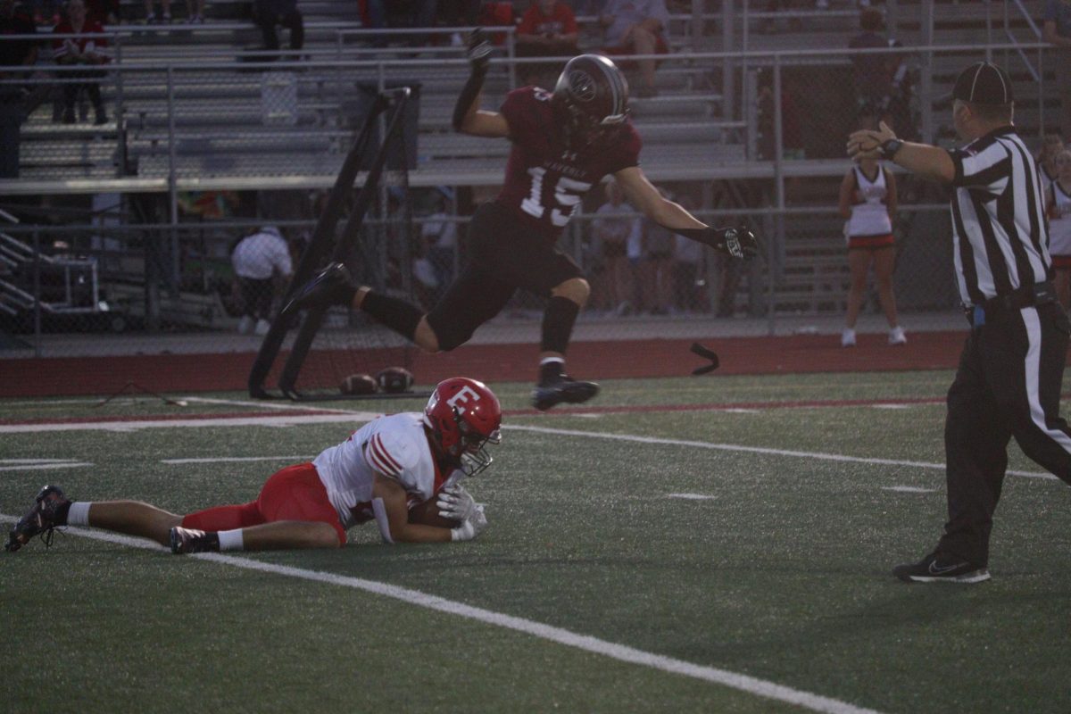 Senior Gus Schultz getting the ball after a great play. The final score was 0-28 Waverly on Friday September 20th.