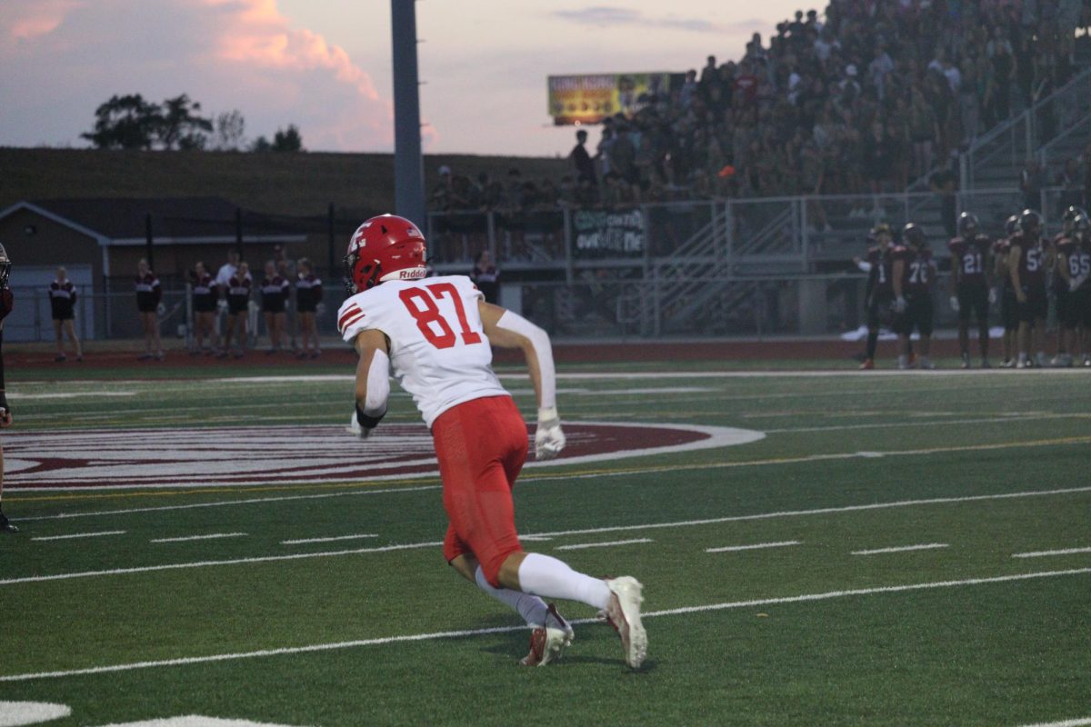 Senior Charlie Lamski runs toward the action. The final score was 0-28 Waverly on Friday September 20th.