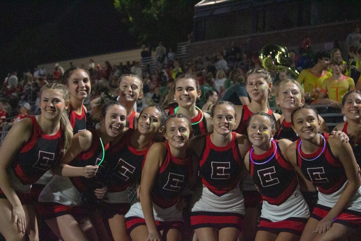 The Elkhorn Cheer Team keeping spirits up for the game against Plattsmouth.