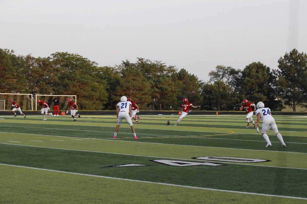 Senior, Cameron Lambirth, getting ready to kick the ball