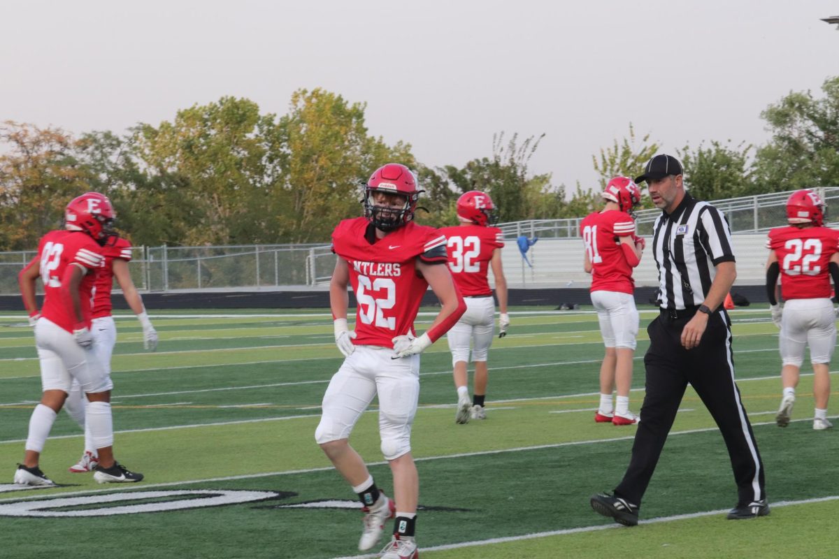 Sophomore, Tucker Tollefson, taking a breath after a hard play.