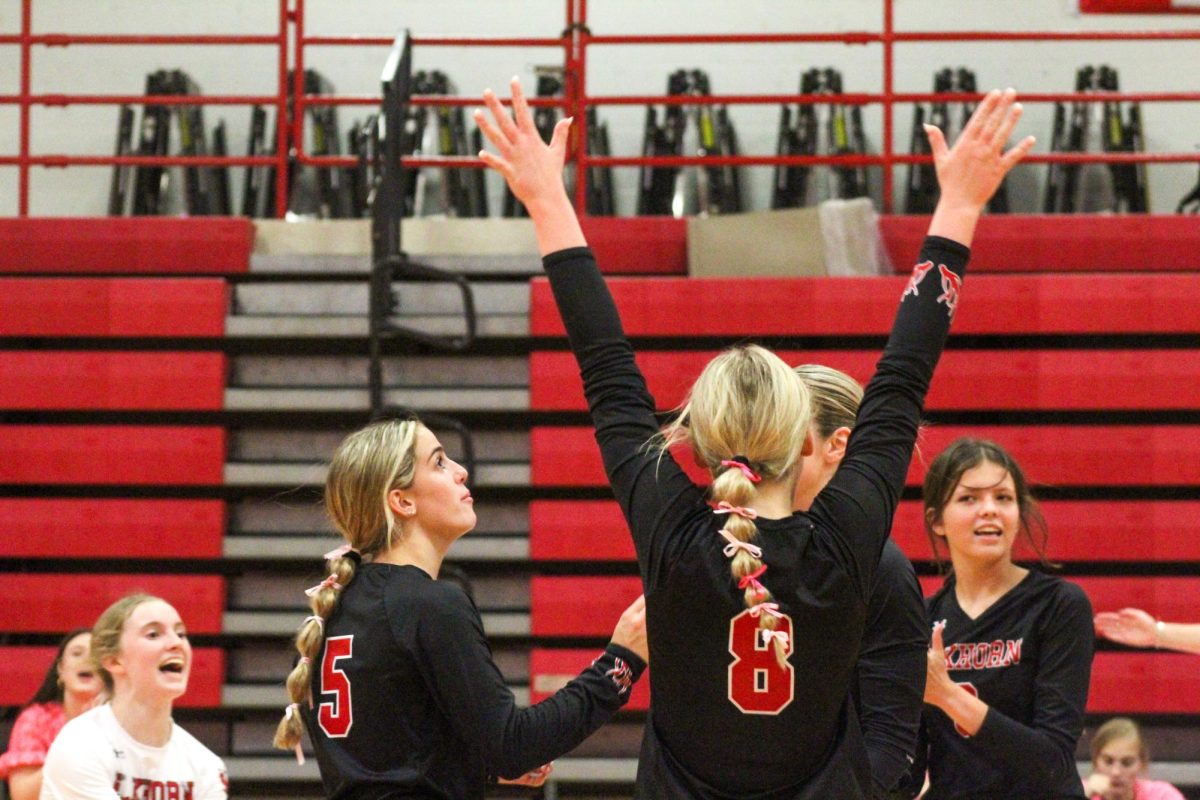 The Antlers celebrate the previous point. This game took place on 10/3, and the Antlers lost to Bellevue East 2-1.