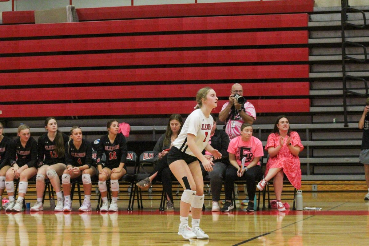 Sophomore libero Bailey Ferguson watches the other side of the net. This game took place on 10/3, and the Antlers lost to Bellevue East 2-1.