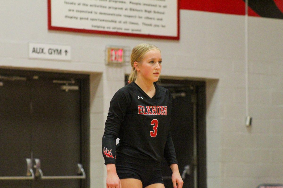 Senior Kenzie Doiel focuses her attention on the game. This took place on 10/3, and the Antlers lost to Bellevue East 2-1.