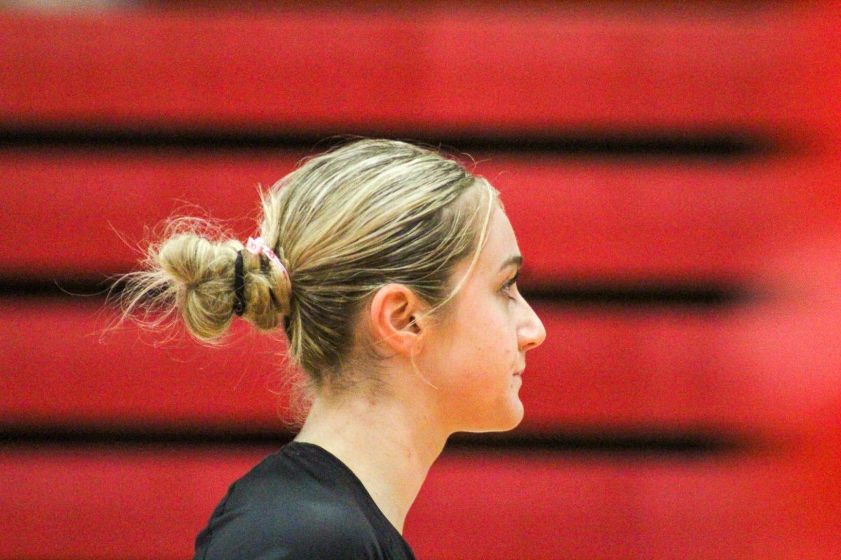 Senior Addie Hunt focuses as she plays the game. This took place on 10/3, and the Antlers lost to Bellevue East 2-1.