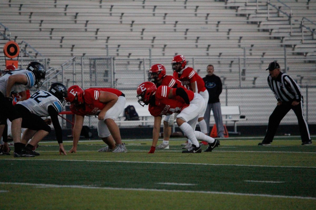 The Antlers get into position for the next play. JV football plays North, final score ending 13-33.