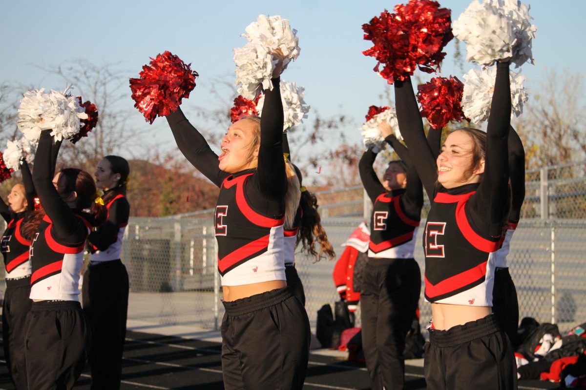 Sophmore Peyton Bartlett cheers loudly for the Antlers to win the game.