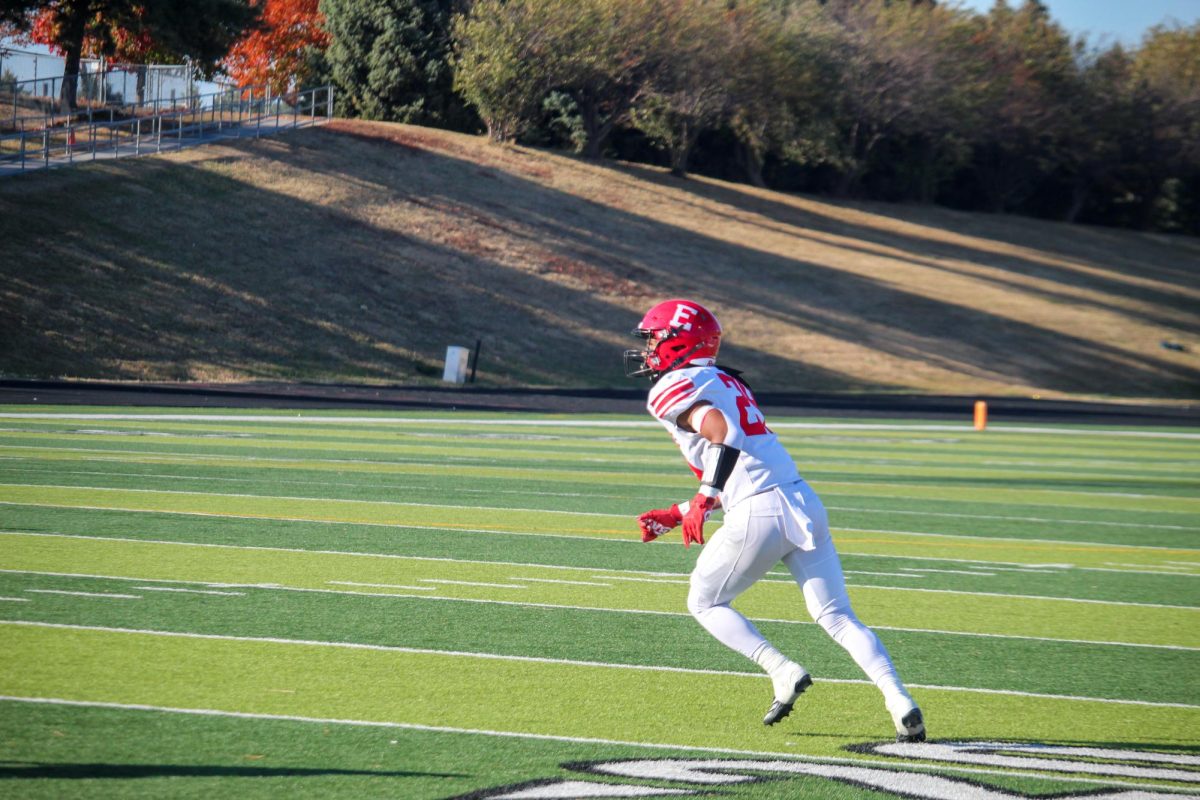 Senior Jayden Moody running to get Elkhorn some points. Elkhorn lost 14-35 on Friday November 1st.