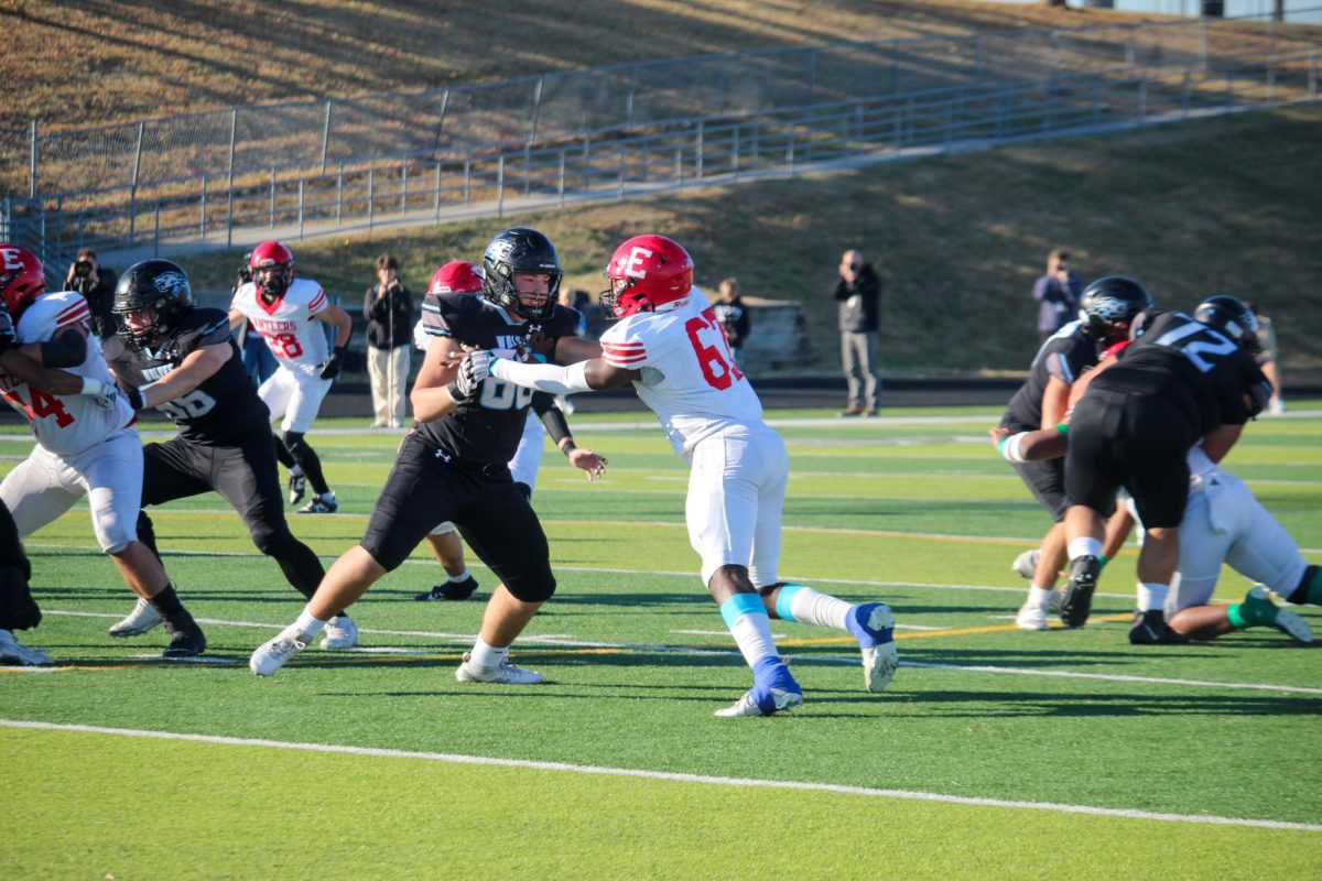 Senior Fon Mofor making a great block. Elkhorn lost 14-35 on Friday November 1st.