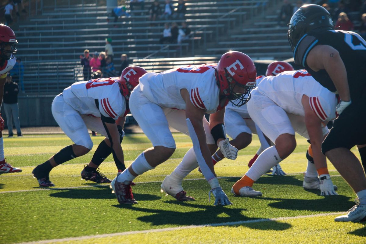 Senior Charlie Lamski getting ready for a great play. Elkhorn lost 14-35 on Friday November 1st.