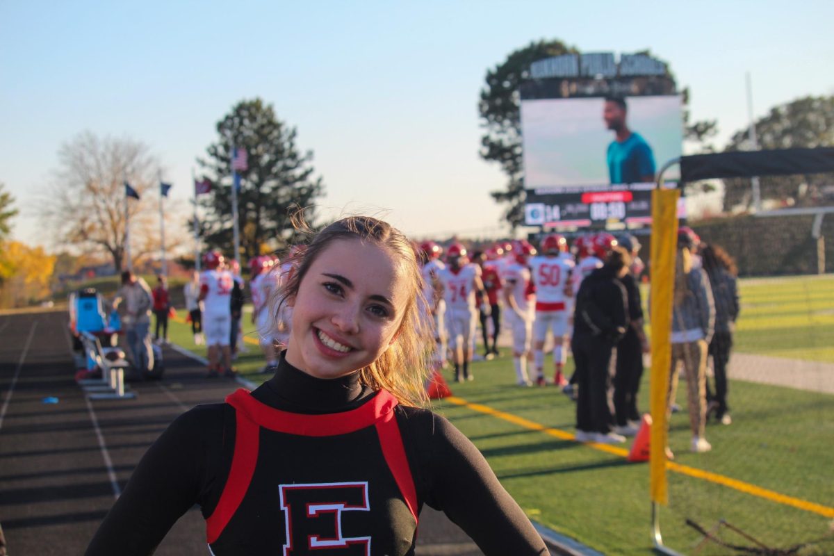 Sophomore Abbie Schiefelbein doing great on the side lines. Elkhorn lost 14-35 on Friday November 1st.