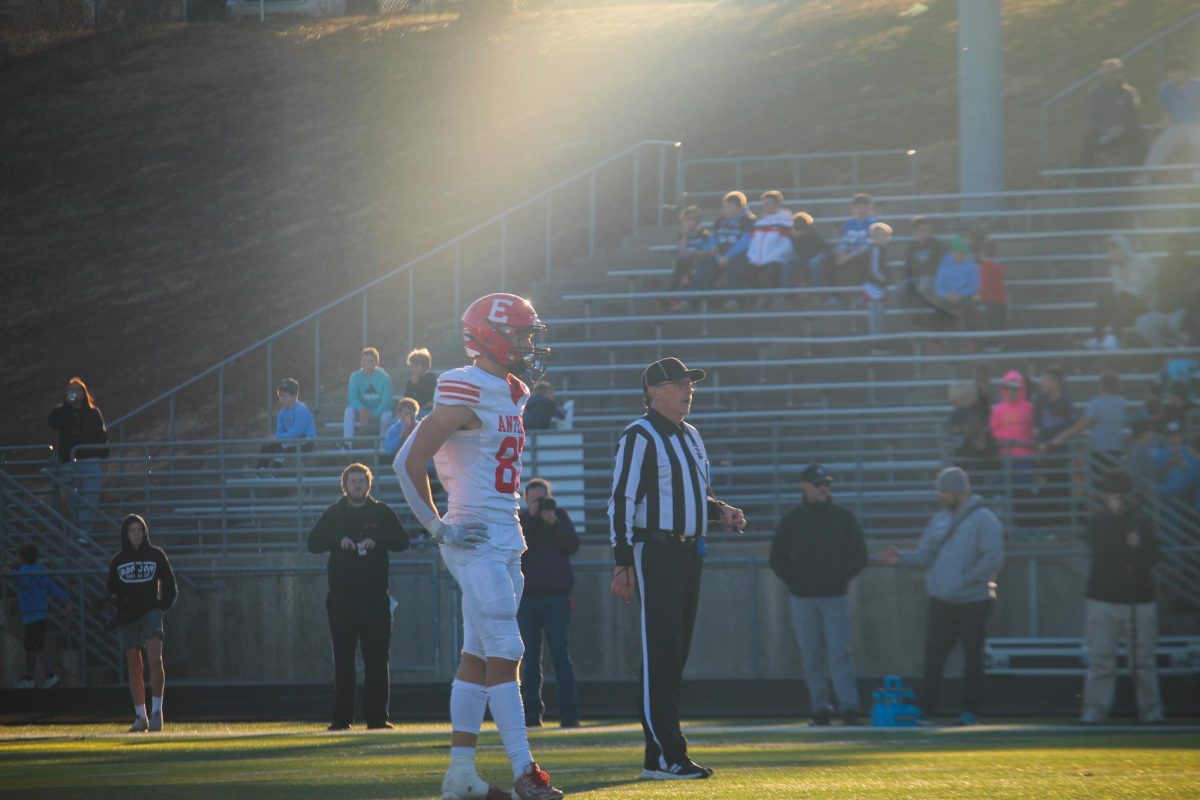 Senior Charlie Lamski getting set for the next play. Elkhorn lost 14-35 on Friday November 1st.