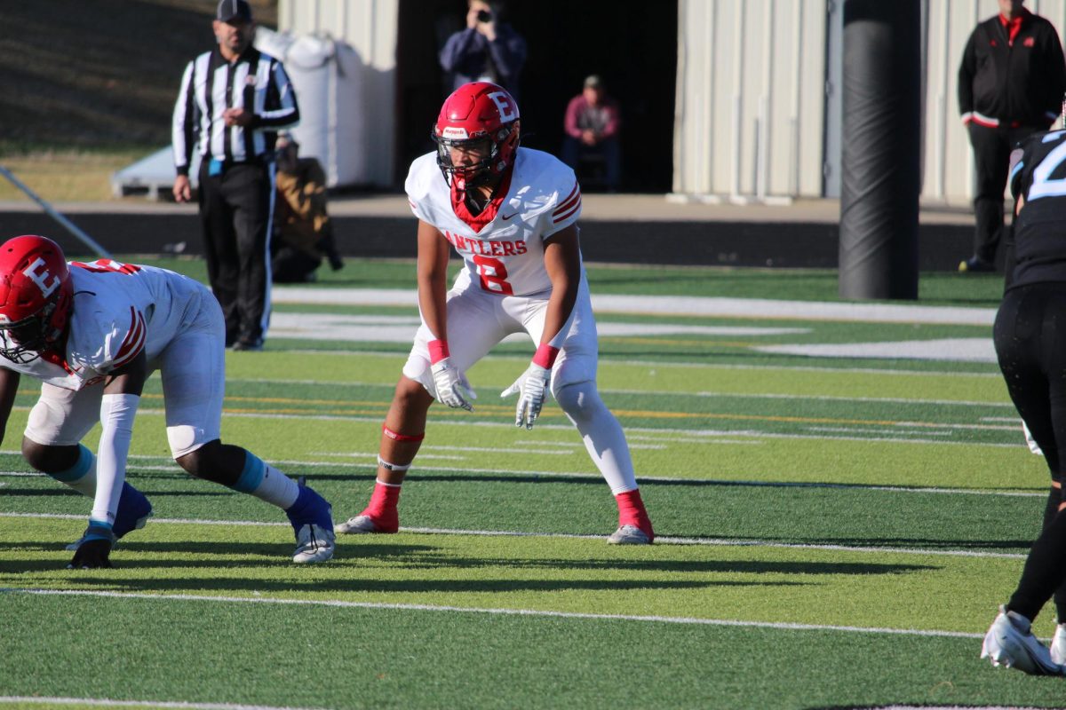 Koby Johnson is about the start the next play. Elkhorn played Elkhorn North with a final score of 14-35 which ended Elkhorn's playoff games for the season. 