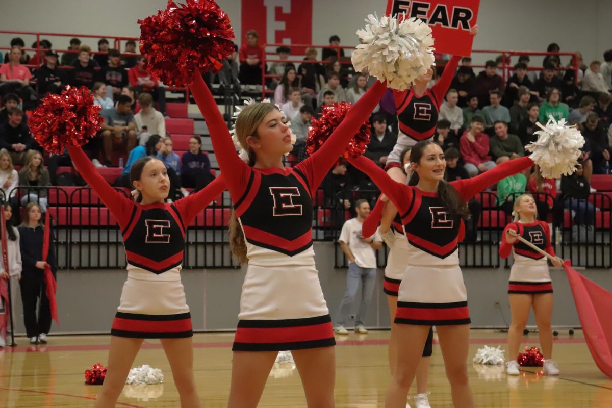 The Elkhorn High cheerleading team shows school spirit at the pep rally on January 17, 2025.