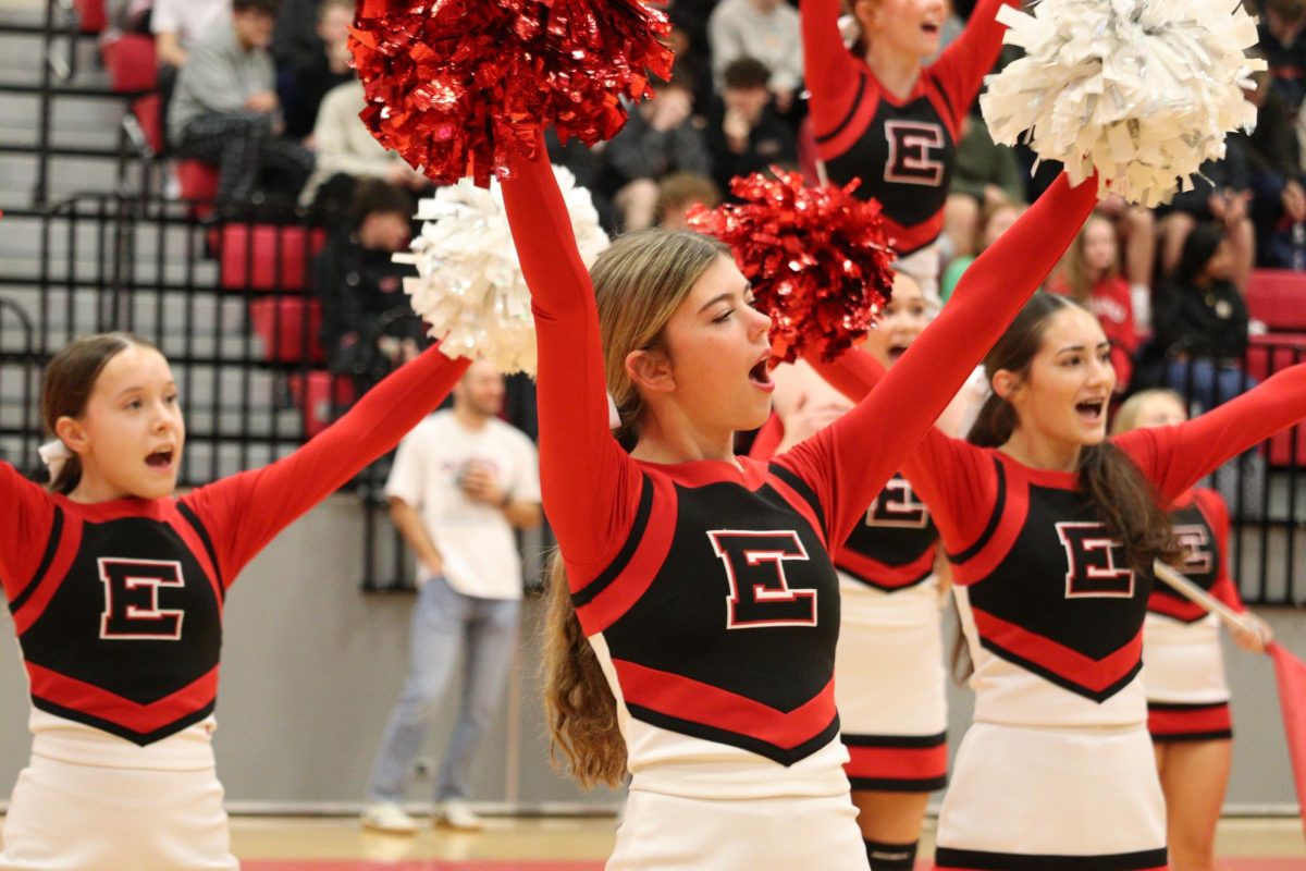 Ava Cook is cheering and chanting during the pep rally. The winter Pep rally was on January 17th, 2025. 
