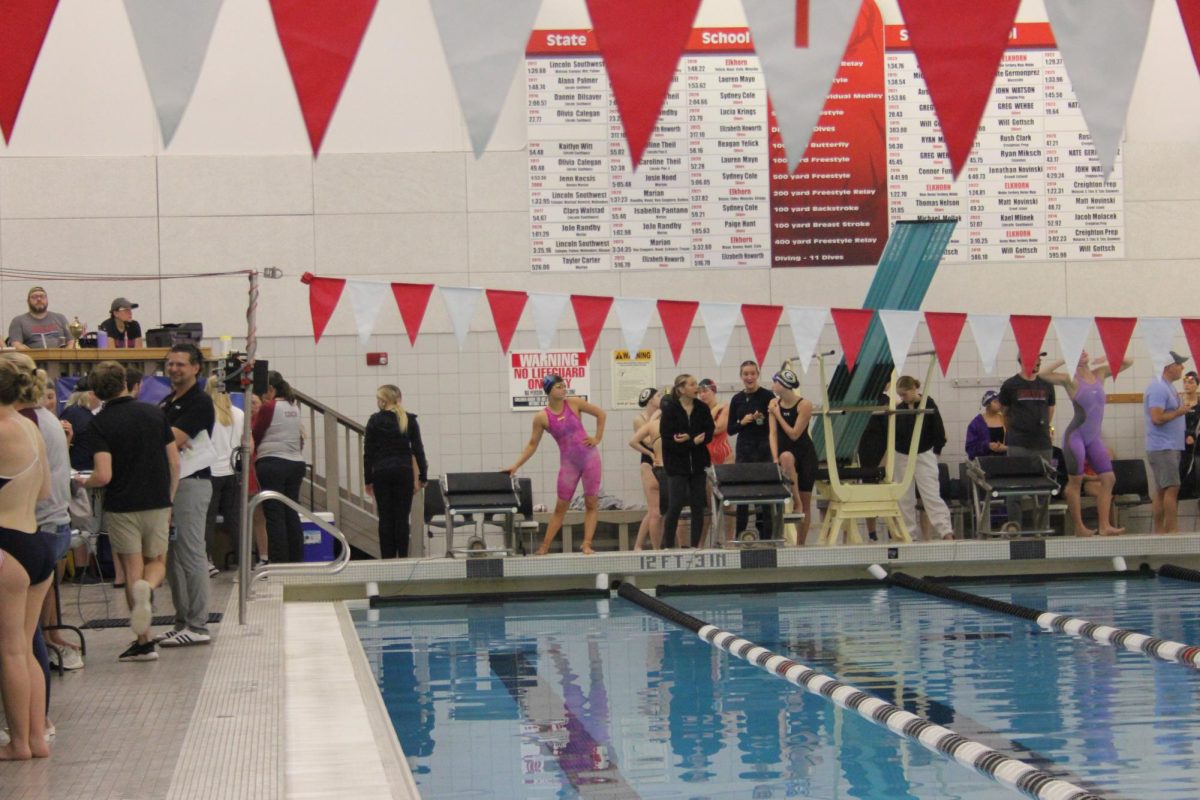 Elkhorn swimmer getting ready for her race. 