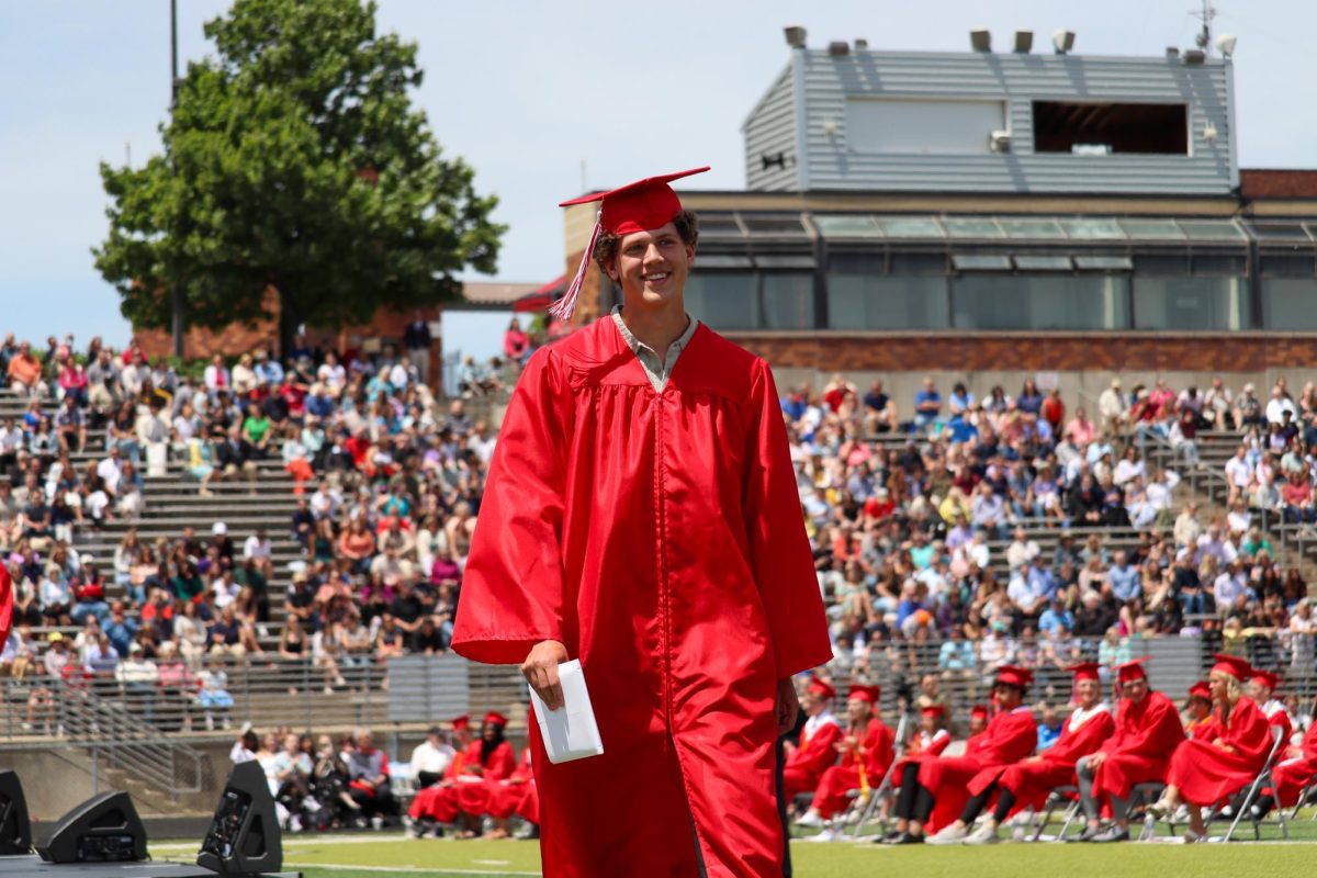Cade Dalton smiles as he walks off the stage after receiving his diploma. Graduation was held May 18th.
