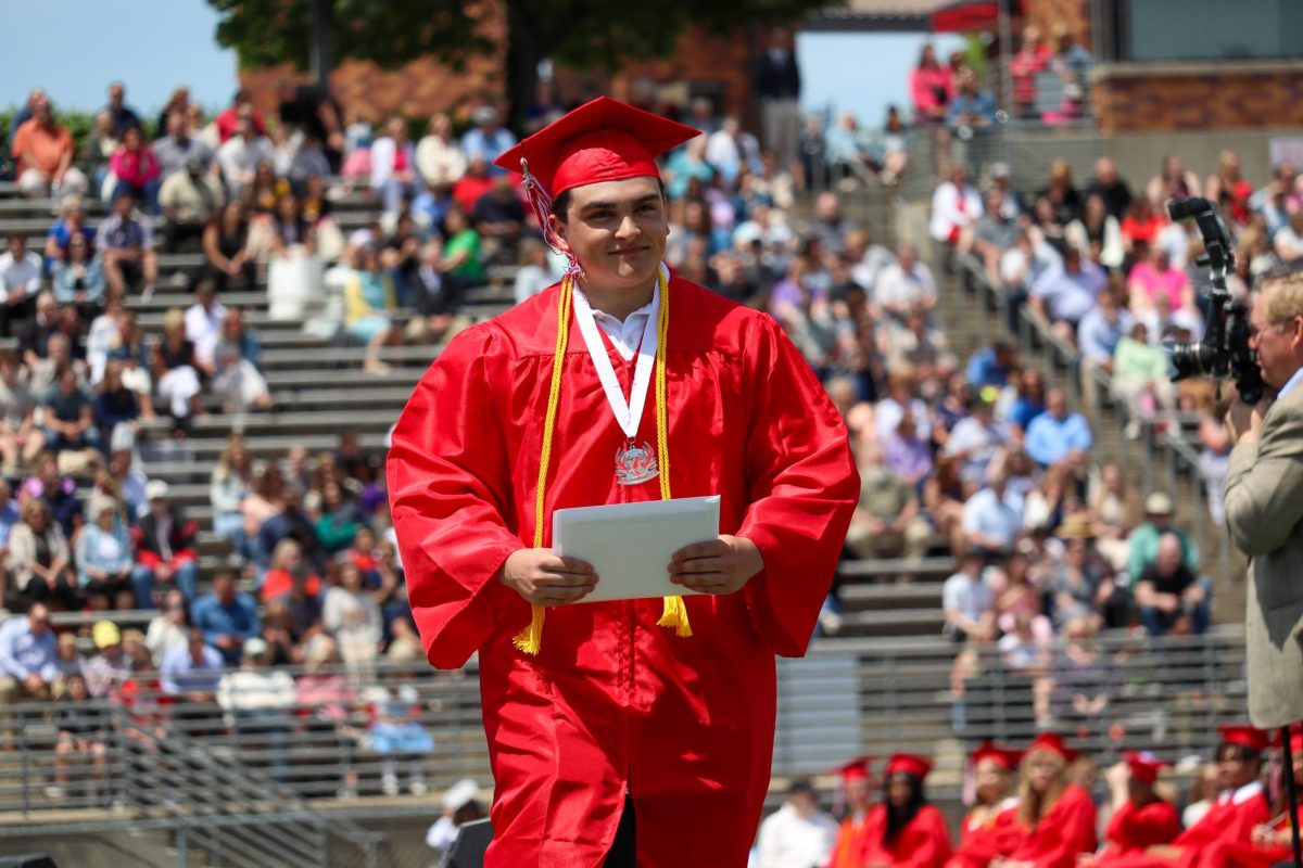 Joseph Herrington walks off the stage after just receiving his diploma. Graduation was held May 18th.