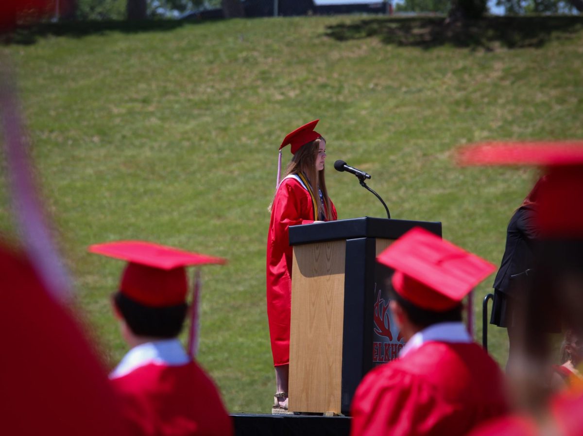 Maureen Kubicek gives a speech to her peers at graduation. Graduation was held May 18th. 