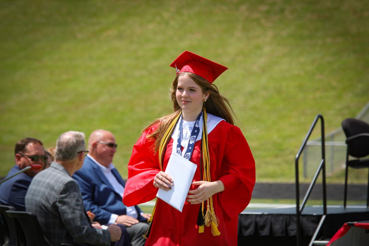 Maureen Kubicek walks off the stage after receiving her diploma. Graduation was held May 18th.
