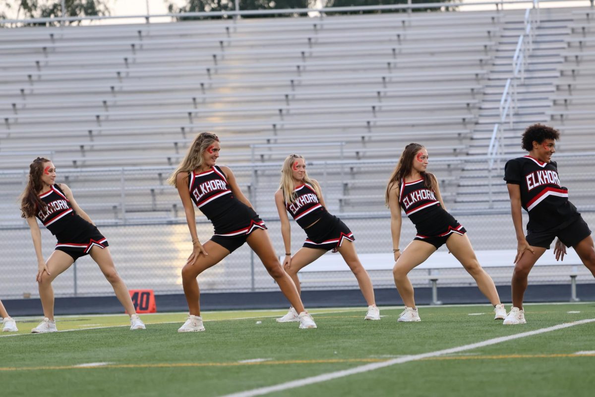 Members of the dance team pose at the beginning of their routine. The team performed at the Red/White football scrimmage Aug. 22