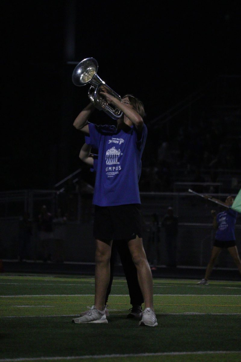 Junior, Ian Riley playing the Euphonium at end of movement 2 during halftime performance on August 29th.