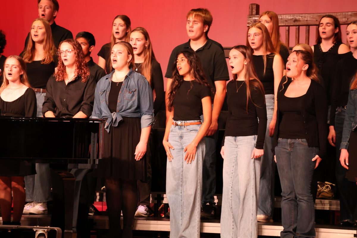 This photo captures the concert choir singing Emerald Stream by Seth Houston.