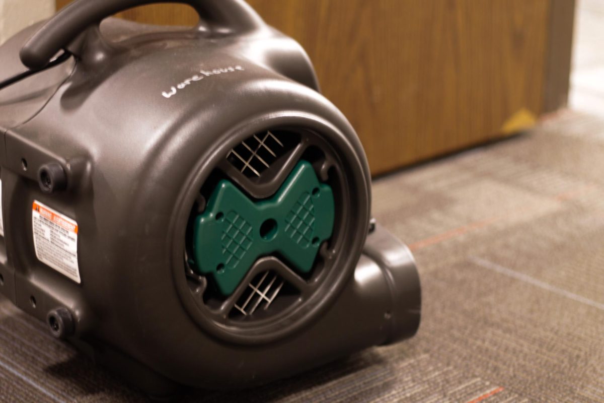 A fan outside of Hannah Zagurski’s classroom blows cold air into the classroom. This is one way the school tried to keep the classrooms cool.