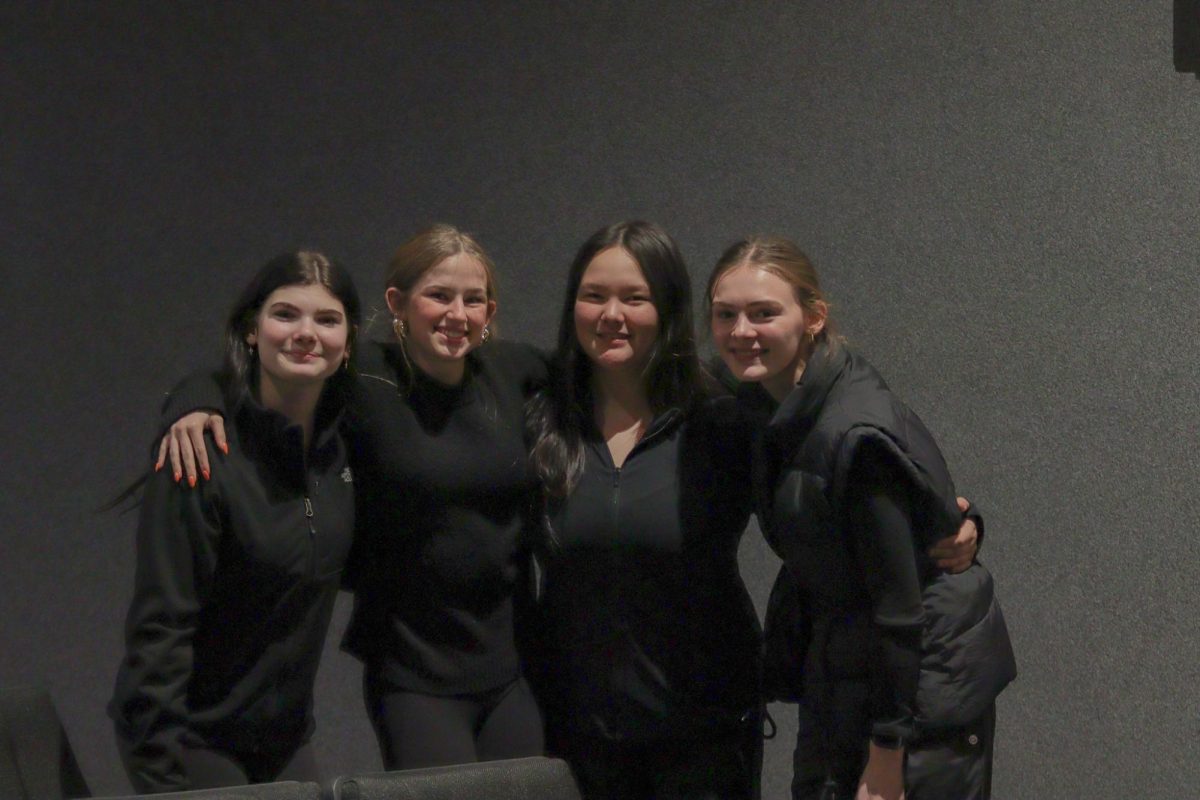 The hair and make up crew from "Tuck Everlasting:" freshman Bella Brown, Lola Traynor, Adrianna Winters, and junior Claire Bartlett.