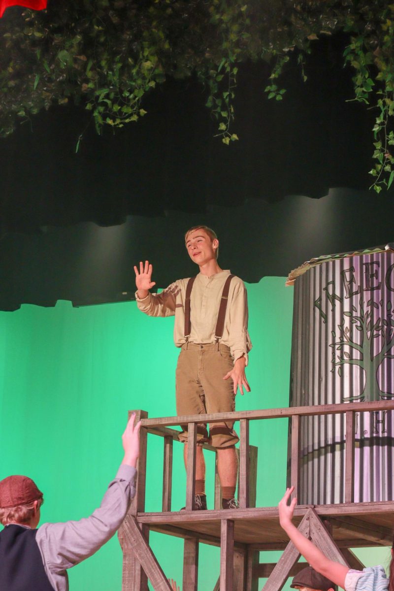 Senior Gage Petrick admires the view from the silo in "Tuck Everlasting."