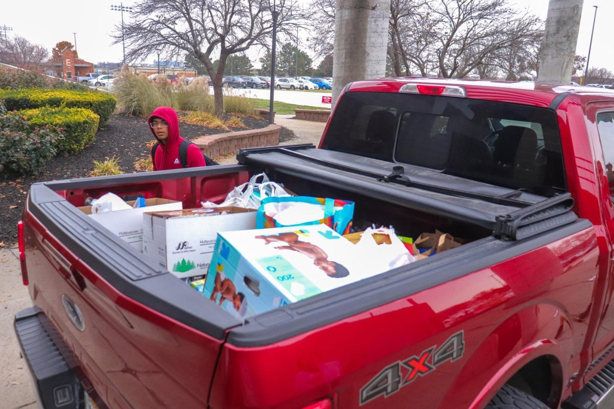 One of the five trucks that were carrying the food from the food drive