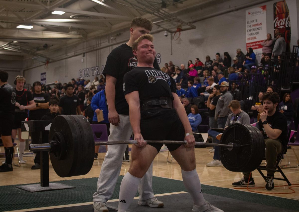 Senior powerlifter Barrett Holmquist completes his deadlift of 495 pounds at State Powerlifting on February 21, 2026
