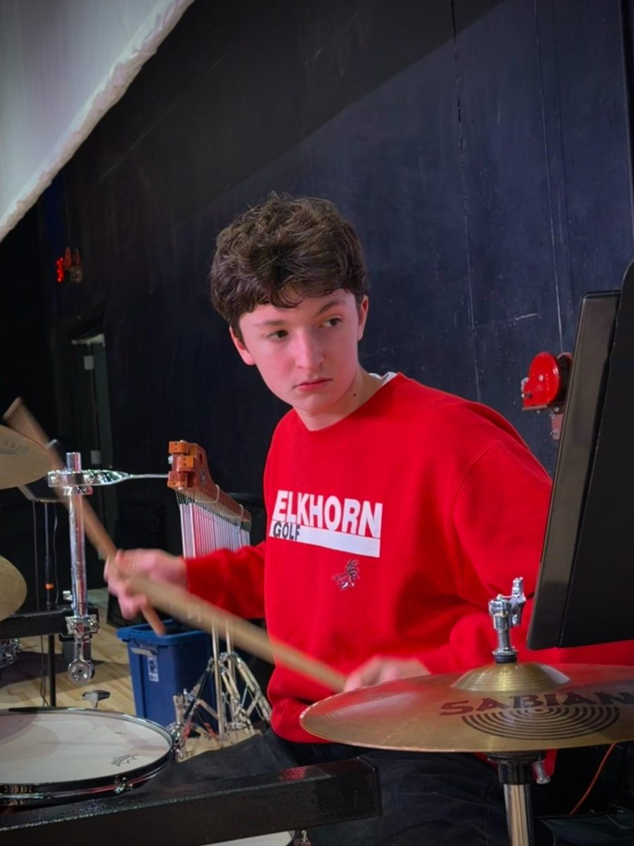 Freshman Cooper Hart plays for show band at a rehearsal during the show choir competition season.