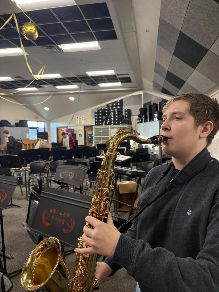 Pierce Lundgren plays his Alto Saxophone. He is very passionate about band and plays everyday.