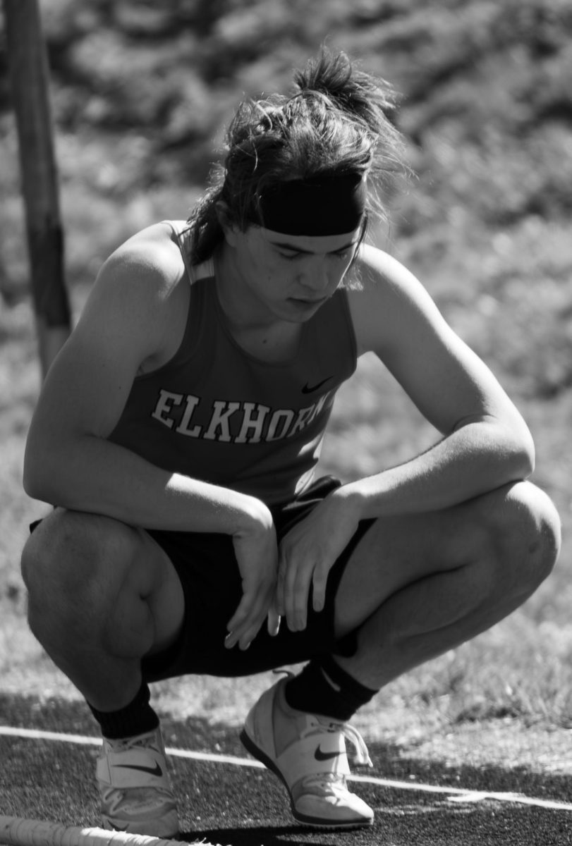 Senior Alex Morrison mentally prepares himself before pole-vaulting at the 2026 EHS Kruger-May Track Invite, April 16, 2026.